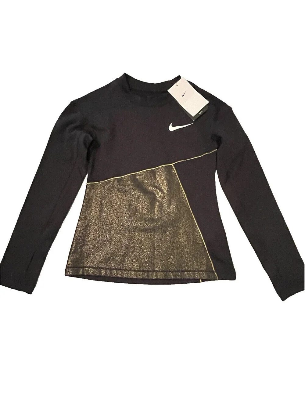 Nike Girls Dri Fit Black/Shimmer Gold Long Sleeve Shirt-S